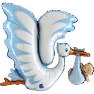 Balloon Foil Supershape Stork Baby Blue 1.3m Ea