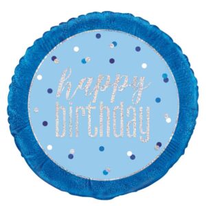 Balloon Foil 45cm Happy Birthday Prismatic Blue Ea