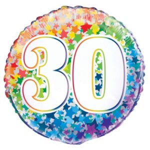 Balloon Foil 45cm Age 30 Rainbow Stars Ea