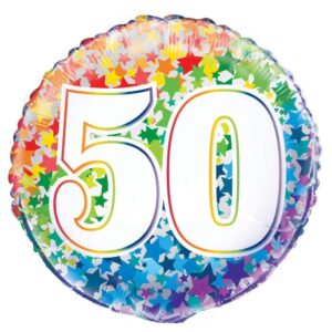 Balloon Foil 45cm Age 50 Rainbow Stars Ea