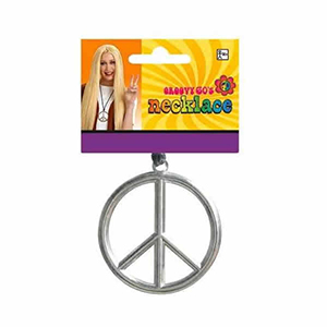 Necklace Peace Sign Silver 67cm Ea