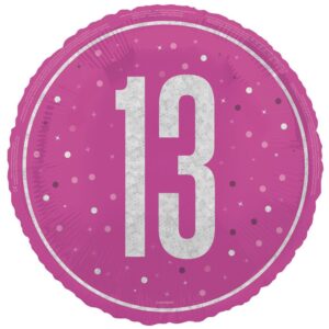 Balloon Foil 45cm Age 13 Prismatic Pink Ea