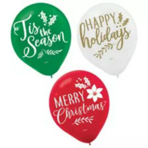 Balloon Latex 28cm Traditional Christmas PK 15