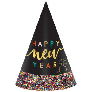 New Year Cone Hat Cheers Confetti 22cm Ea LIMITED STOCK