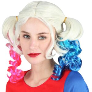 Wig Blonde Pigtails with Red and Blue Tips Ea