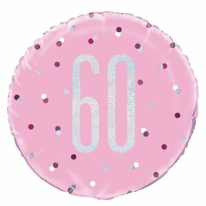 Balloon Foil 45cm Age 60 Prismatic Pink Ea