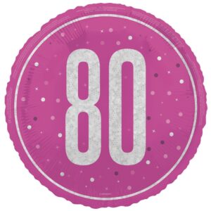 Balloon Foil 45cm Age 80 Prismatic Pink Ea