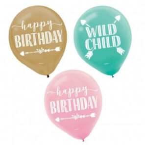 BoHo Birthday Latex Balloon 28cm Pk 15 LIMITED STOCK