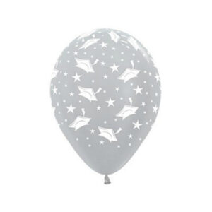 Balloon Latex 28cm Graduation Cap Silver Pk 12 LIMITED STOCK