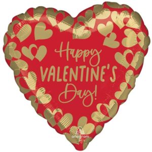 Balloon Foil Jumbo Valentine Golden Hearts 71cm Ea