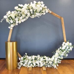 Bloom Pak2 Heptagon Wooden Frame, Metal Plinth & Floral Set 936120 HIRE Ea