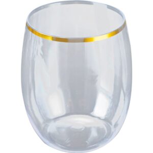 Wine Glass Stemless Gold Rim 350ml Pk 4